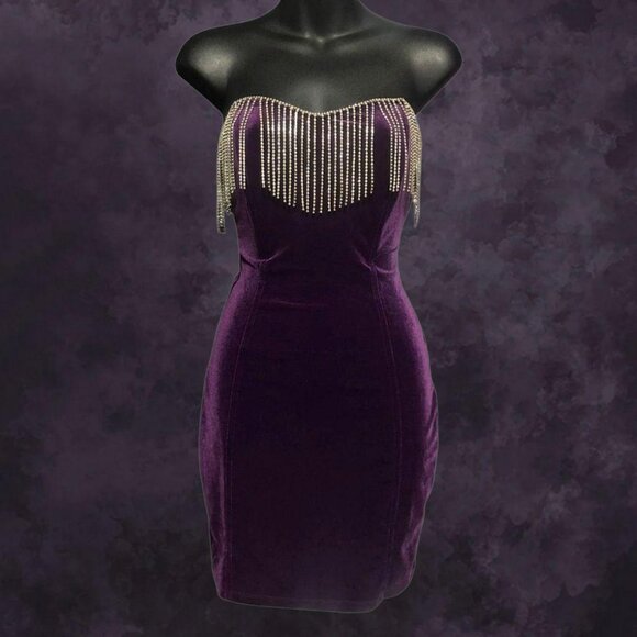 F21 Purple Velvet Rhinestone Mini Dress - Picture 2 of 6